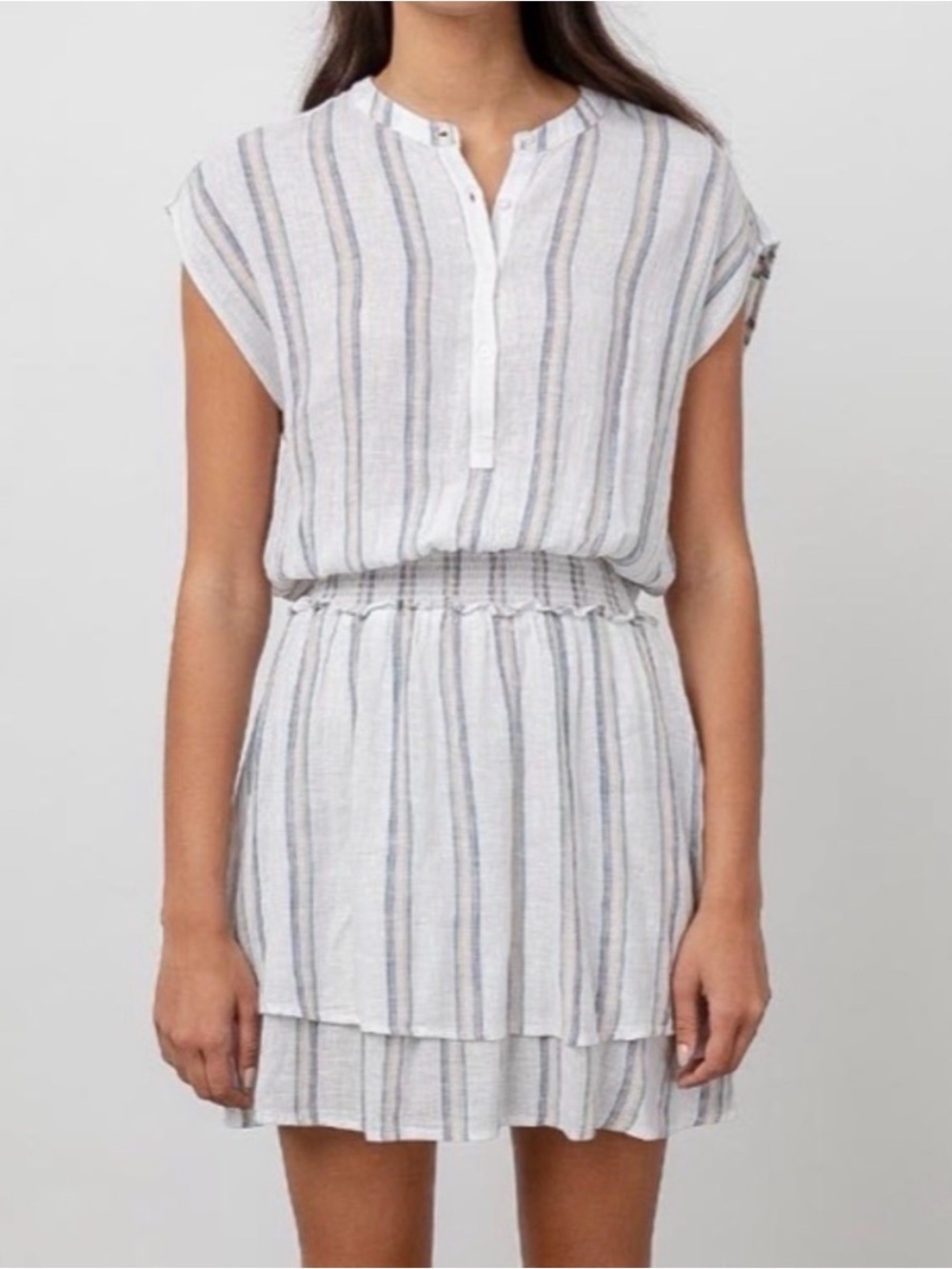 Rails White and Light Blue  Striped Short Sleeve Tiered Dress